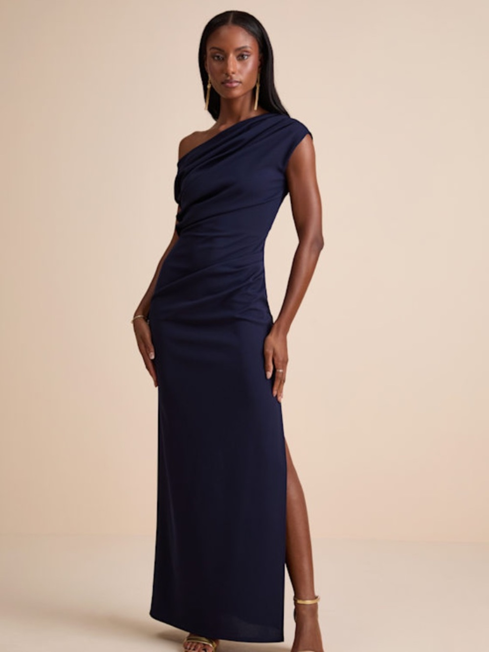 Lulus Janine Navy Asymmetrical Maxi Dress Blue - Size M